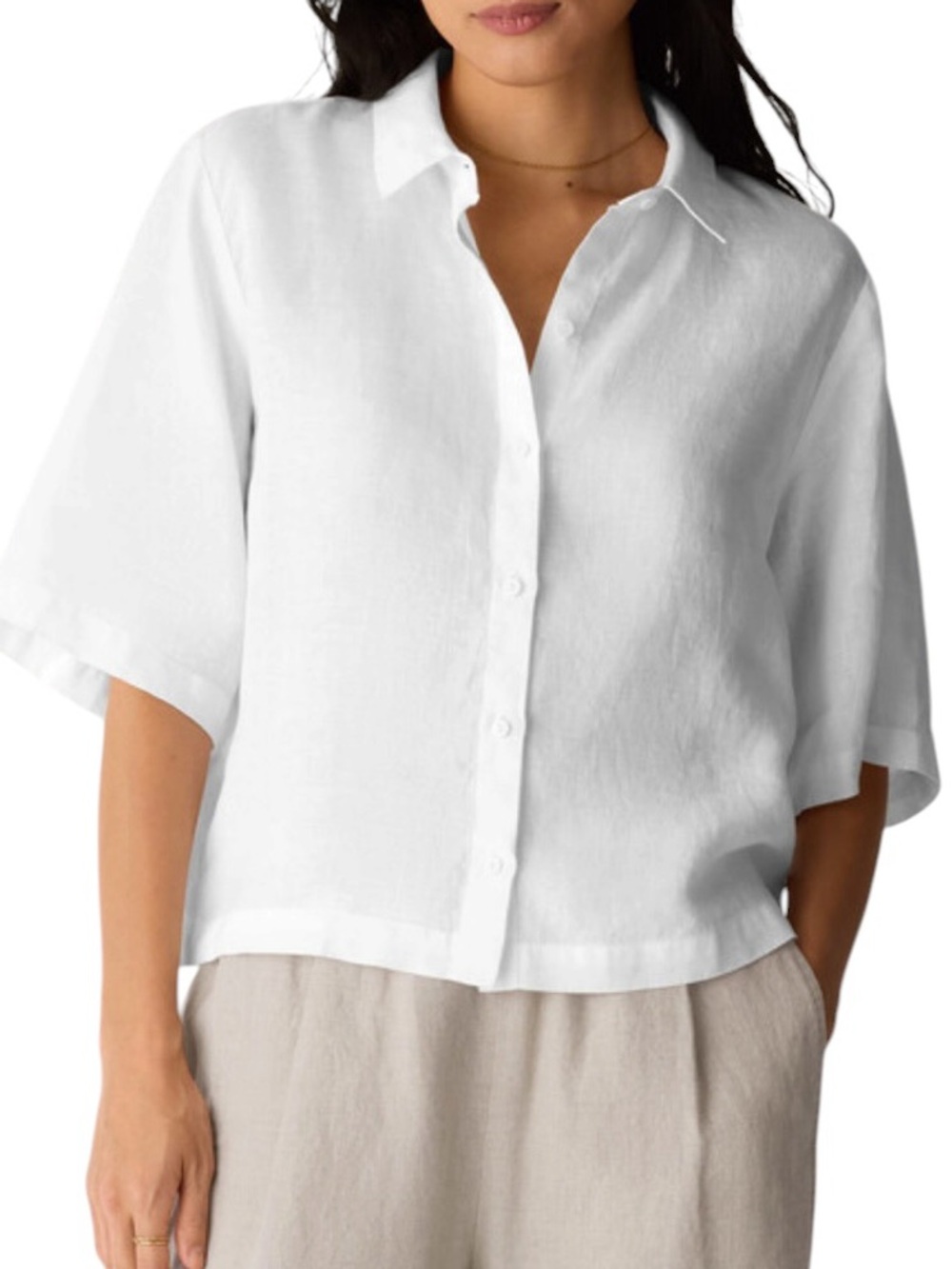 Eileen Fisher Organic Handkerchief Linen Elbow-Sleeve Shirt excellent condition